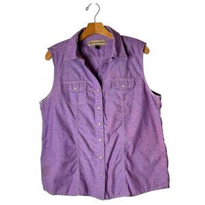 Bit & Bridle Shirt Women Large Purple Collared Floral Button Down Equestrian